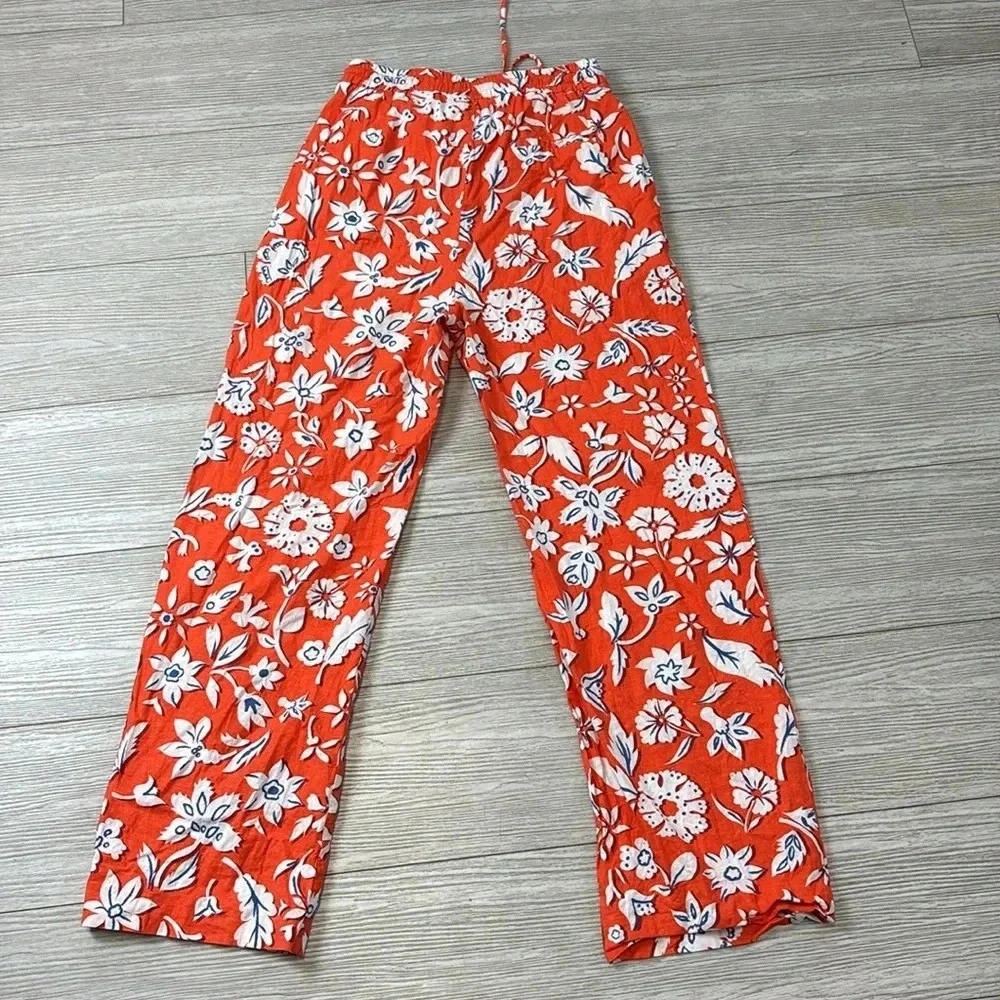 Zara Linen Blend Floral Printed Pants Trousers High Rise Wide Leg Size Small